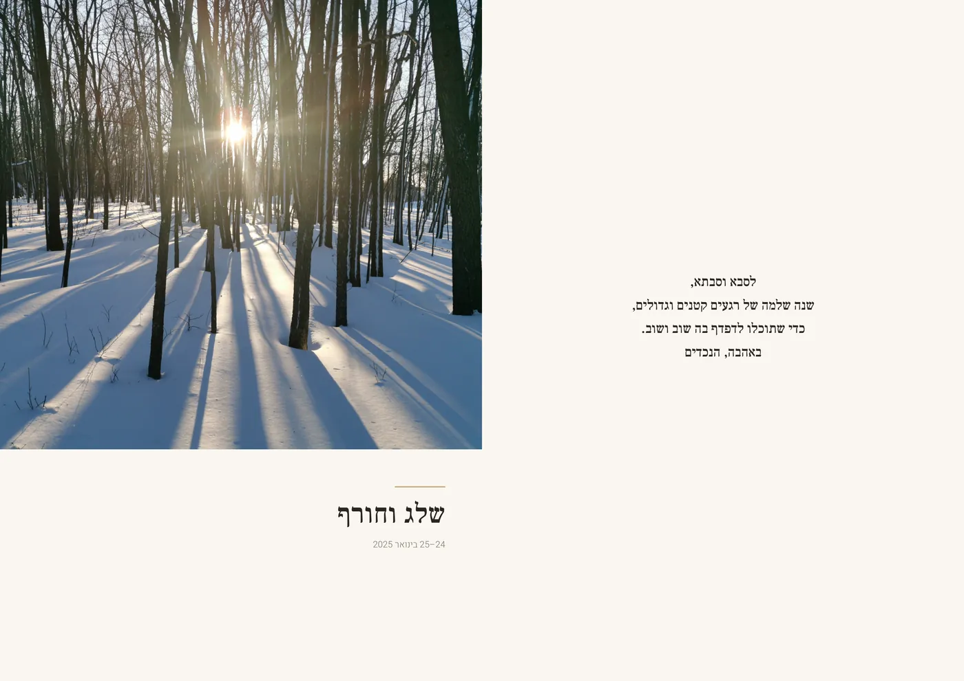 הדמיה של כפולת עמודים מאלבום לדוגמה: עמודים 2 ו־3 · הקדשה / שלג וחורף